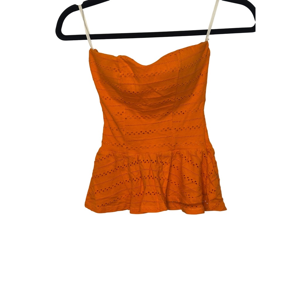 Deb Orange Eyelet Peplum Strapless Top Junior Size Small Summer Beach‎ Vacation